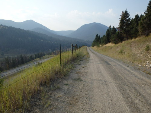 GDMBR: The Frontage Road will eventually merge into a former railroad (but not yet).